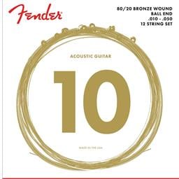 Fender 80/20 Bronze Acoustic Strings, Ball End, 70-12L .010-.050 Gauges, (12)